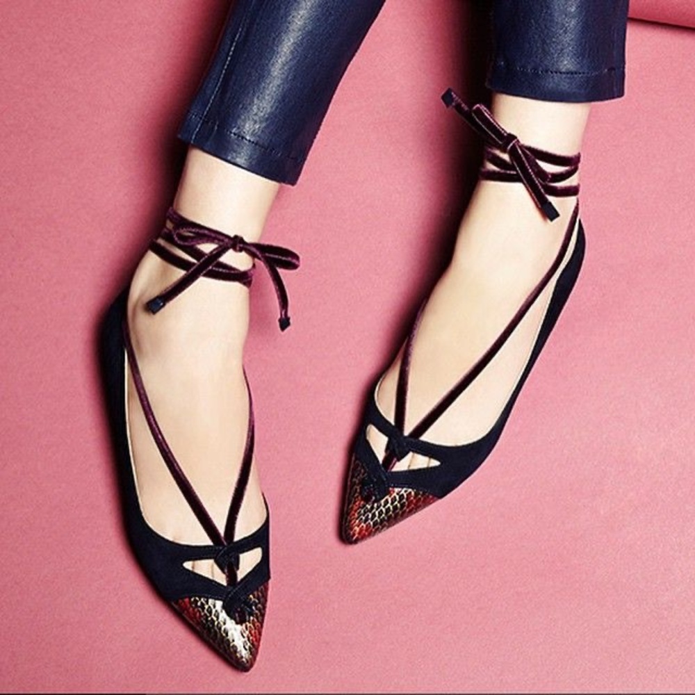 Sarah Flint Lily flats - Purple suede and golden snake, size 37 1/2